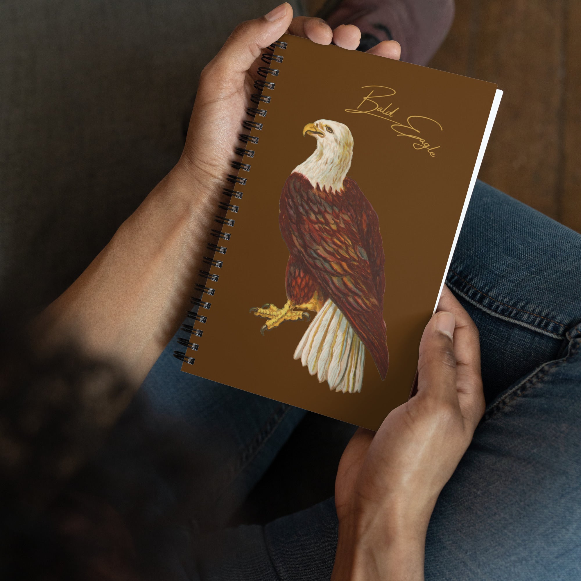 Spiral notebook with vintage artwork of a bald eagle on the front.