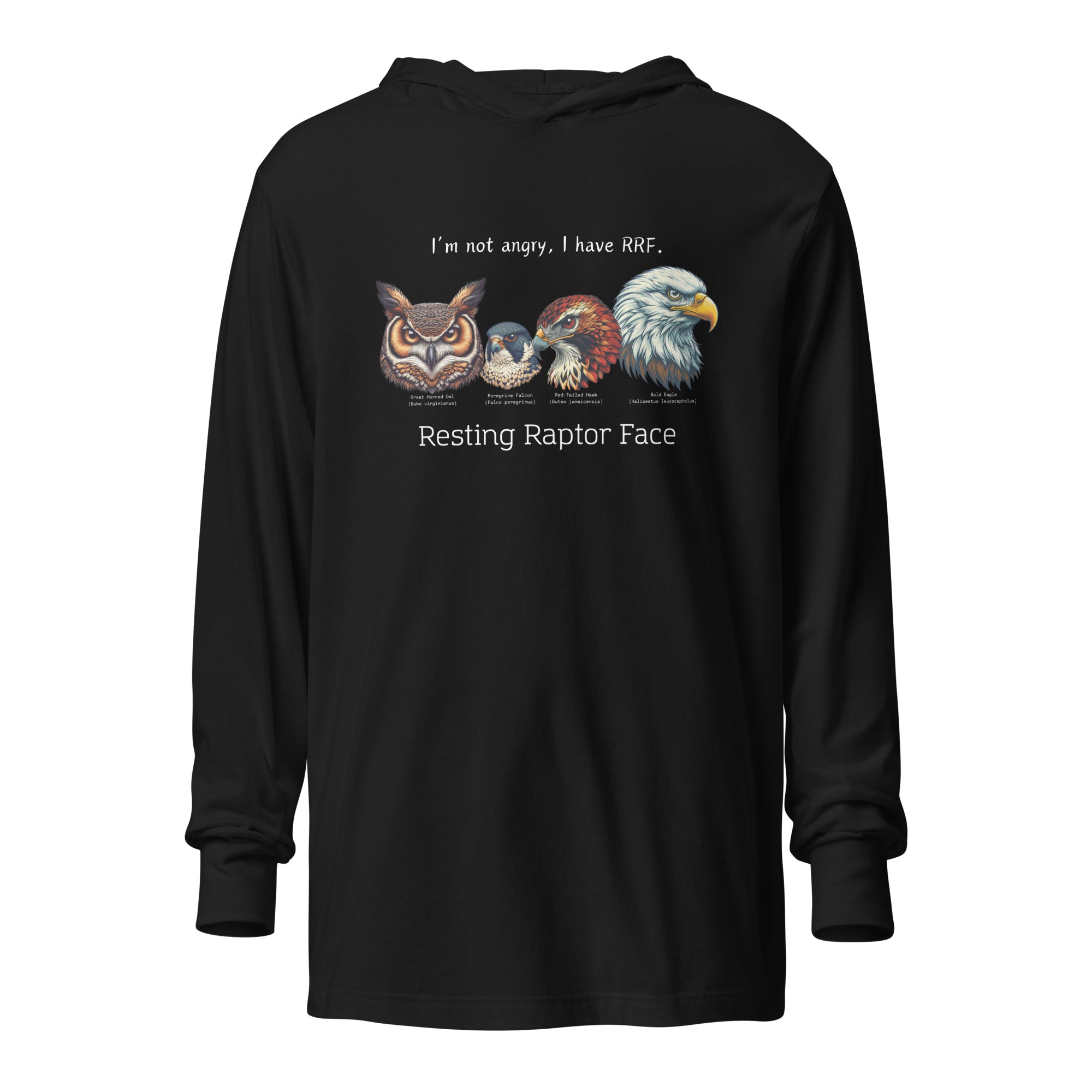 Resting Raptor Face Hooded Long-sleeve Bird Tee