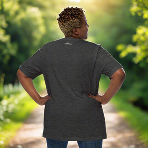 A dark Heather gray unisex bird shirt with the words I want these scrubs on the front above an illustration of a California scrub-jay. Rear of shirt shown with small brand logo near collar.