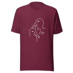 Maroon unisex bird shirt featuring a line drawing of two Albatross heads and the words "For Life" on the front.