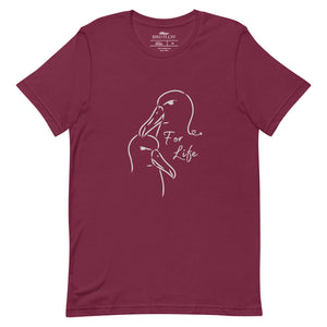 Maroon unisex bird shirt featuring a line drawing of two Albatross heads and the words "For Life" on the front. 