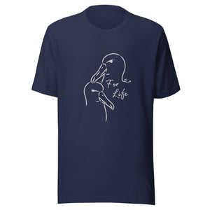 Navy blue unisex bird shirt featuring a line drawing of two Albatross heads and the words "For Life" on the front.