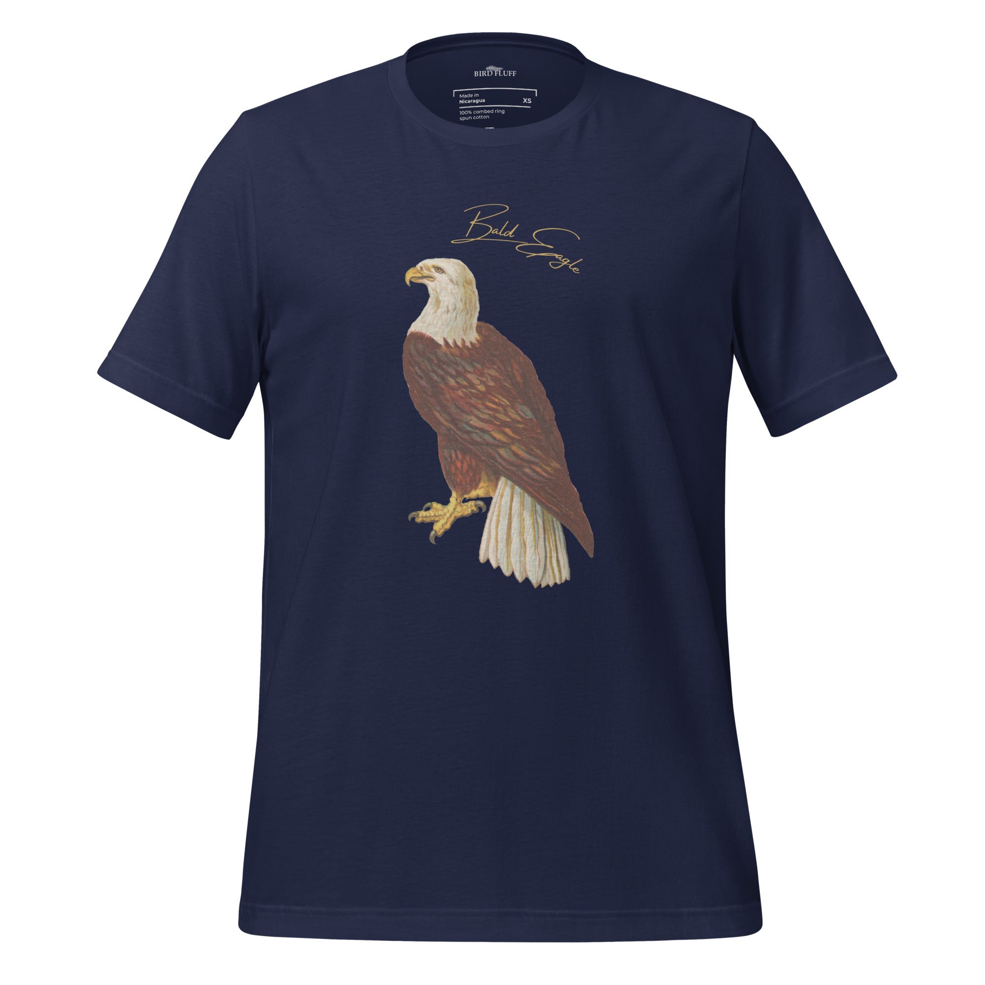 Navy blue bird shirt with vintage artwork of a bald eagle and the words "Bald Eagle" centered above the art.