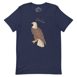 Navy blue bird shirt with vintage artwork of a bald eagle and the words "Bald Eagle" centered above the art.