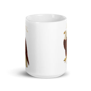 White 15oz mug with a vintage illustration of a Bald Eagle and the words "Bald Eagle" next to the bird.