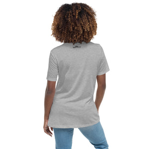 Light heather gray women's bird shirt featuring a play on the "No Regrets" tattoo that has the "R" crossed out to say "No Egrets" with a Whooping Crane below in a wetland setting. Rear view showing small brand logo near collar.