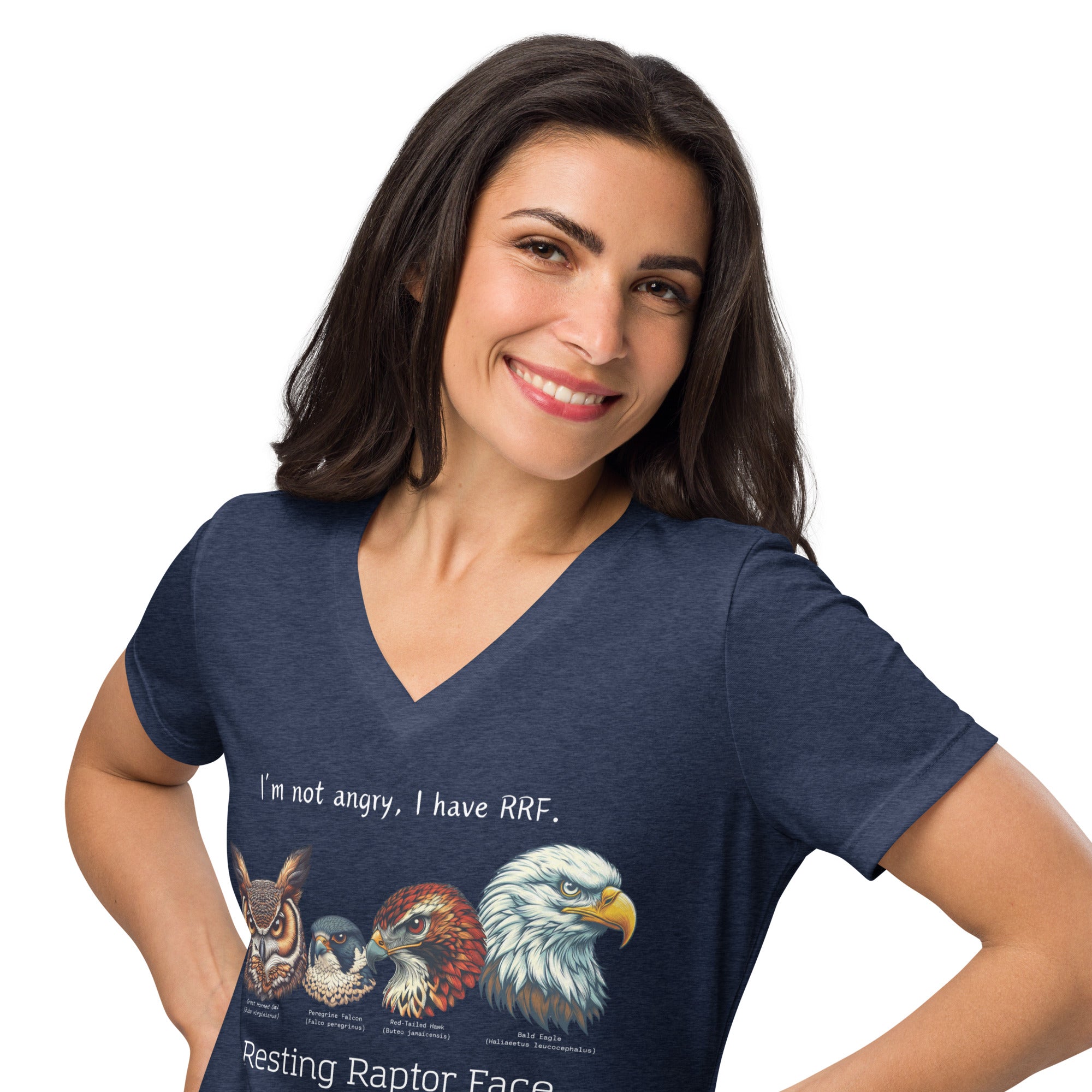 Resting Raptor Face Women’s Relaxed V-neck Bird T-shirt