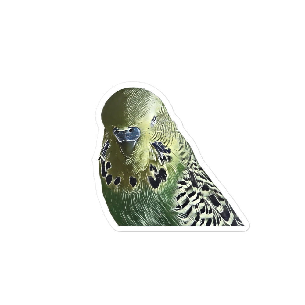 Adorable sticker of a lifelike illustrated budgerigar.